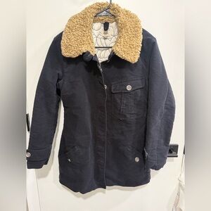 Fossil Womens Navy Sherpa Collar Lined Jacket Pockets Size S Vintage Y2K